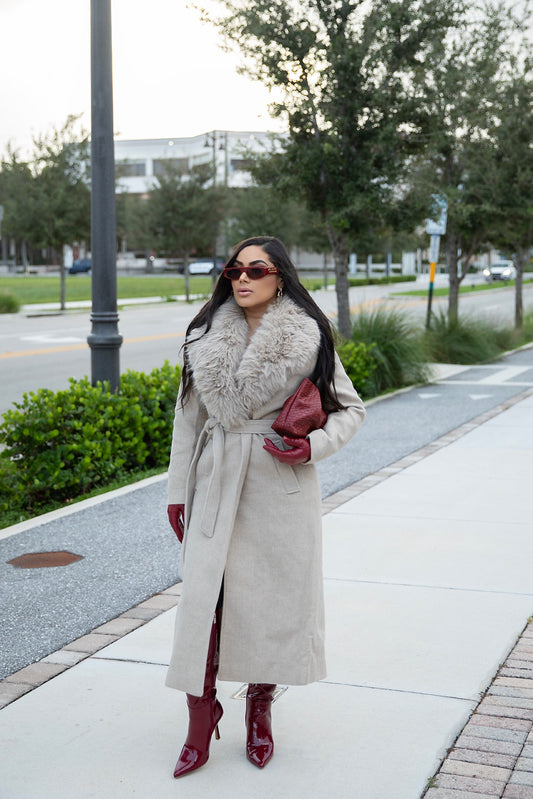 Removable Fur Beige Coat